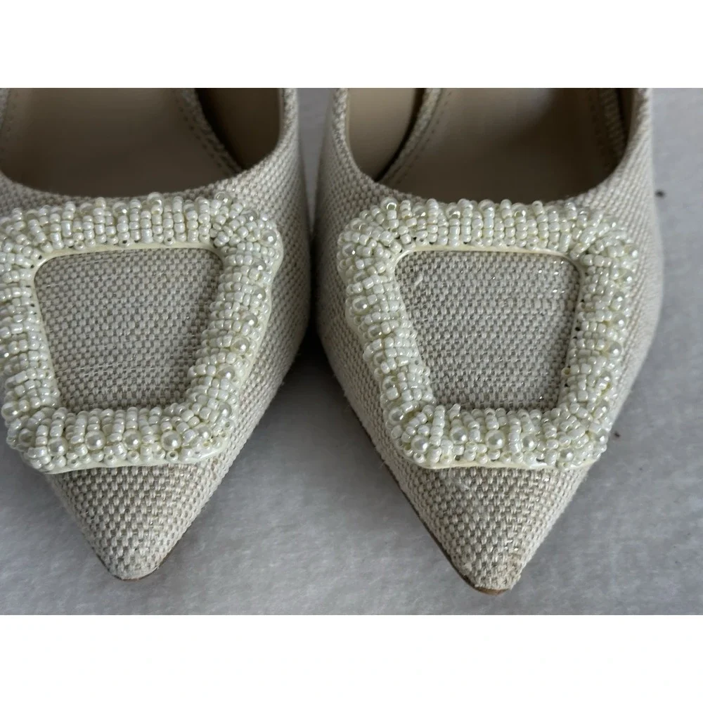 Sam Edelman Harriet Pointed Toe Beaded Pearl High Heel Pumps Shoes 8.5 Wedding
